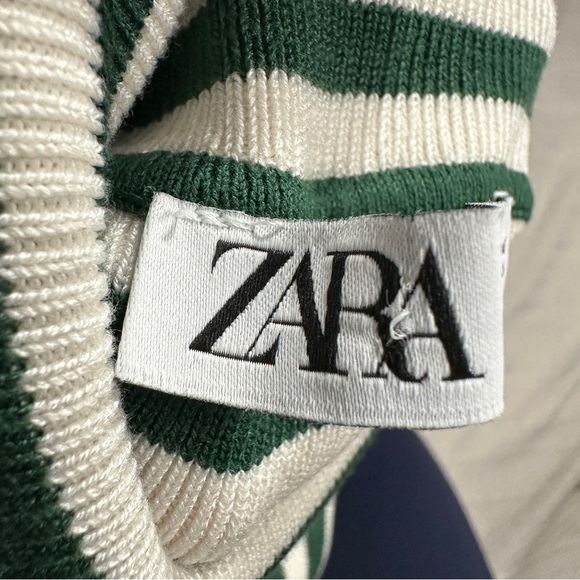 Zara XS green/white striped cropped turtleneck, stretchy, long sleeve - Picture 11 of 14